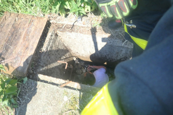 Muže a psa uvězněné v betonové vpusti na Bruntálsku museli zachraňovat hasiči